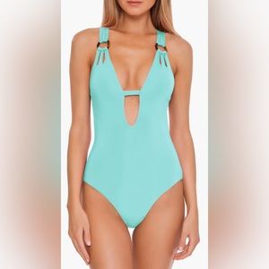 Becca Blue Color Code Plunge One-Piece Swimsuit Size Small (4-6) NWT